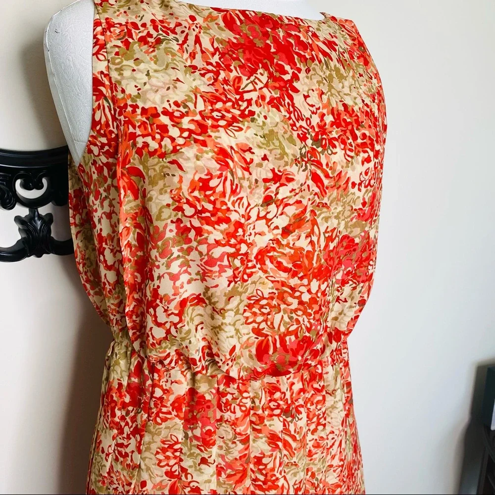 Lauren by Ralph Lauren Coral & Tan Floral Print Dress - Picture 3 of 6